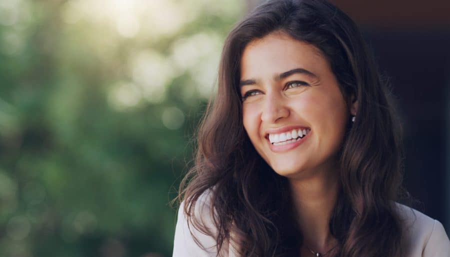 Happy,,Woman,And,Face,In,Nature,For,Thinking,,Positive,Mindset periodontics near chelsea